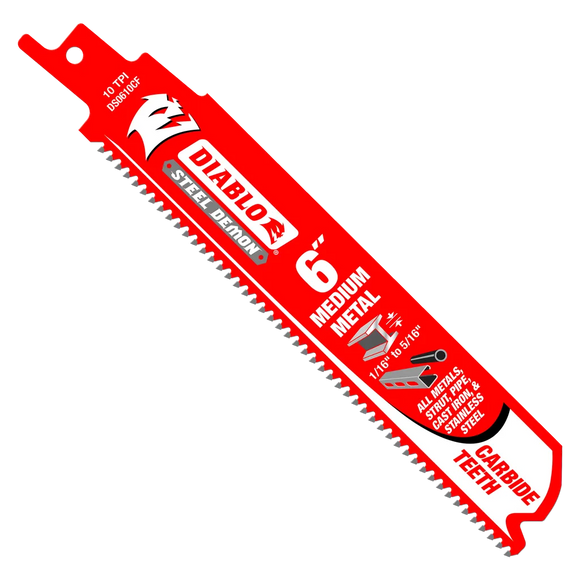 6 in. Steel Demon Carbide Recip Blades for Medium (1/16 in. - 5/16 in.) Metal Cutting (10-Pack) | Diablo Tools | PCS