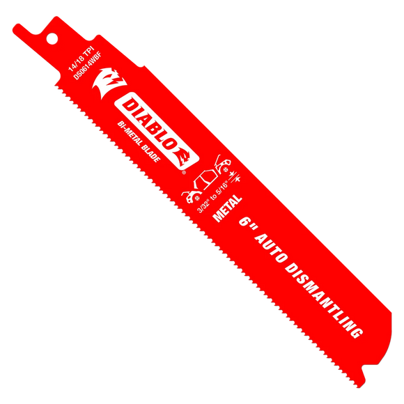 6 in. Bi-Metal Recip Blade for Auto Dismantling (Cuts Metals 1/16 in. to 5/16 in.) (25-Pack) | Diablo Tools | PCS