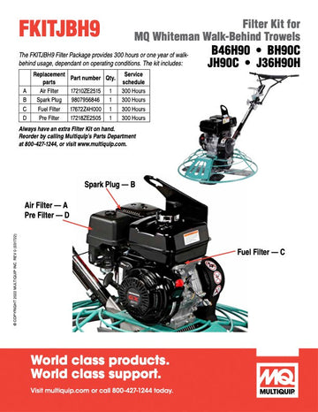 Multiquip FKITJBH9 — Service Kit for B46H90/J36H90 Trowels