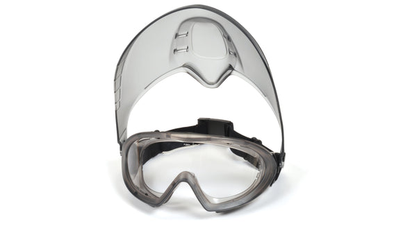Pyramex - Capstone - GG504TSHIELD - Gray Frame/Clear H2X Anti-Fog Lens with faceshield attachment. Includes 2 disposable tear-off visors - GG504TSHIELD_Up