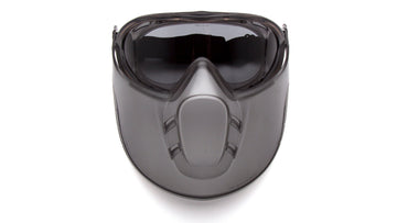 Pyramex - Capstone - GG524TSHIELD - Gray Frame/Gray H2X Anti-Fog Lens with faceshield attachment. Includes 2 disposable tear-off visors - GG524TSHIELD_Down