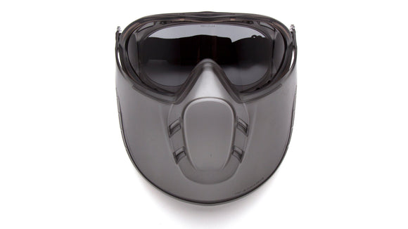 Pyramex - Capstone - GG524TSHIELD - Gray Frame/Gray H2X Anti-Fog Lens with faceshield attachment. Includes 2 disposable tear-off visors - GG524TSHIELD_Down