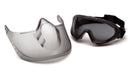 Pyramex - Capstone - GG524TSHIELD - Gray Frame/Gray H2X Anti-Fog Lens with faceshield attachment. Includes 2 disposable tear-off visors - GG524TSHIELD_Goggle_Shield