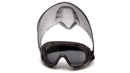Pyramex - Capstone - GG524TSHIELD - Gray Frame/Gray H2X Anti-Fog Lens with faceshield attachment. Includes 2 disposable tear-off visors - GG524TSHIELD_Up