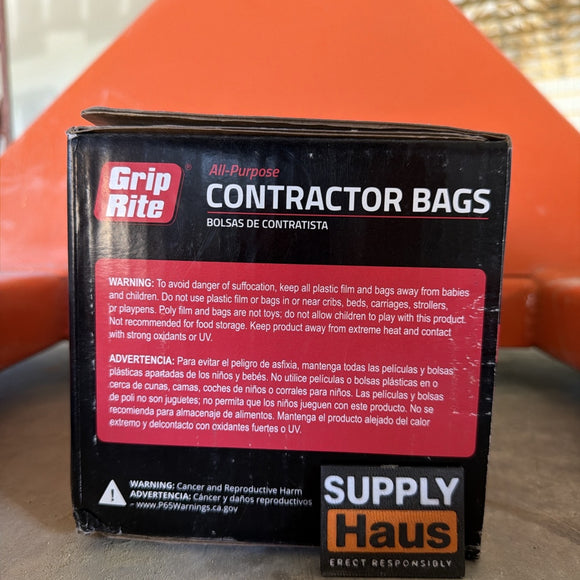 Grip-Rite Contractor Bags – 42 gal – 3 mil – Black – 20/Box