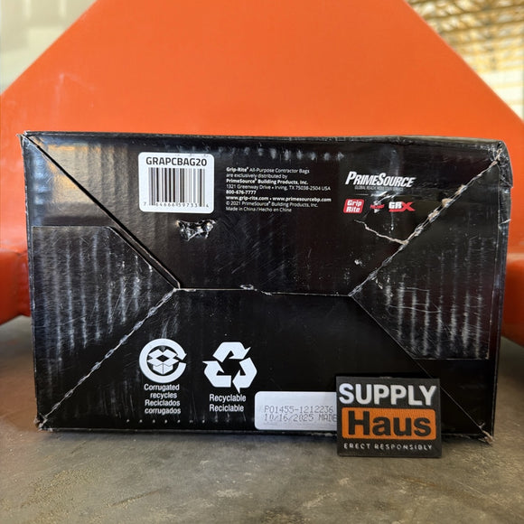 Grip-Rite Contractor Bags – 42 gal – 3 mil – Black – 20/Box