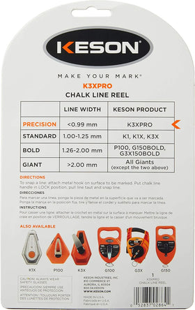 Keson K3XPRO Chalk Line Reel – BigMouth Port
Pro-Grade Chalk Line Reel with 3X Rewind – K3XPRO
Keson Metal/ABS Chalk Reel for Cabinetry & Tile Layout
K3XPRO Chalk Reel with Oversize Hook