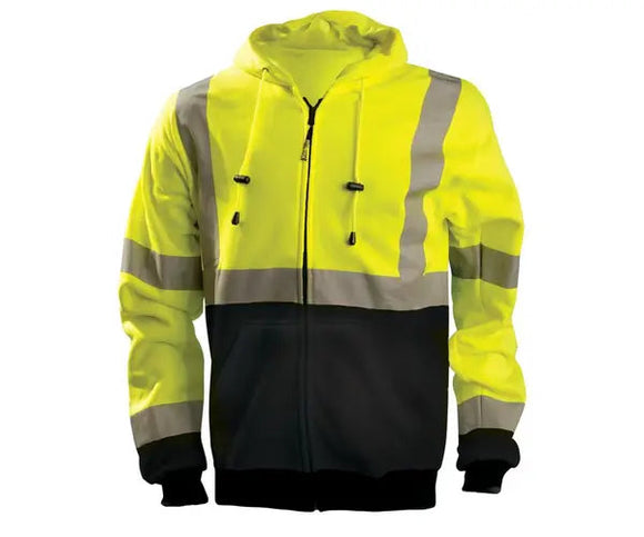Occunomix Class 3 Hi-Vis Hoodie – LUX-SWTHZBK
Hi-Vis Black Bottom Full-Zip Hoodie – 9 oz Fleece
ANSI Class 3 Hi-Vis Hoodie with Reflective Tape
Yellow High-Visibility Hoodie – Occunomix
Full-Zip Safety Hoodie with Black Bottom and Rib Cuffs