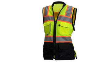 Women’s Hi-Vis Safety Vest – Tailored Fit, Class 2, 9-Pocket Surveyor Vest (RVZF61) - 0