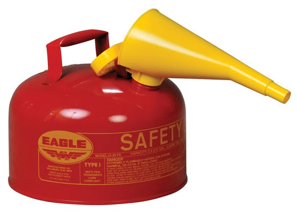EAGLE 2.5-Gallon Type I Steel Safety Can – Flame Arrester & Funnel