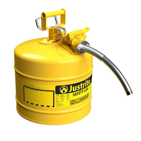 Justrite 5 Gallon, 1" Metal Hose, Steel Safety Can for Diesel, Type II, AccuFlow™, Yellow - 7250230 — additional manufacturer view