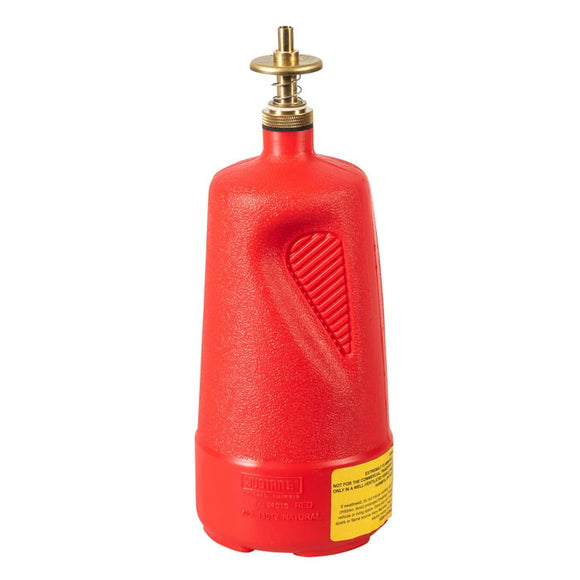 Justrite 1 Quart Plastic Dispensing Can, Brass Dispenser Valves, Red - 14010 — product view
