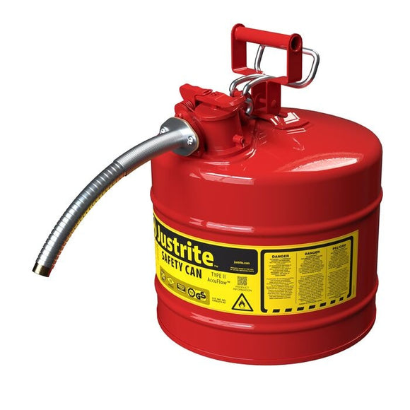 Justrite 5 Gallon, 1" Metal Hose, Steel Safety Can for Flammables, Type II, AccuFlow™, Red - 7250130 — additional manufacturer view