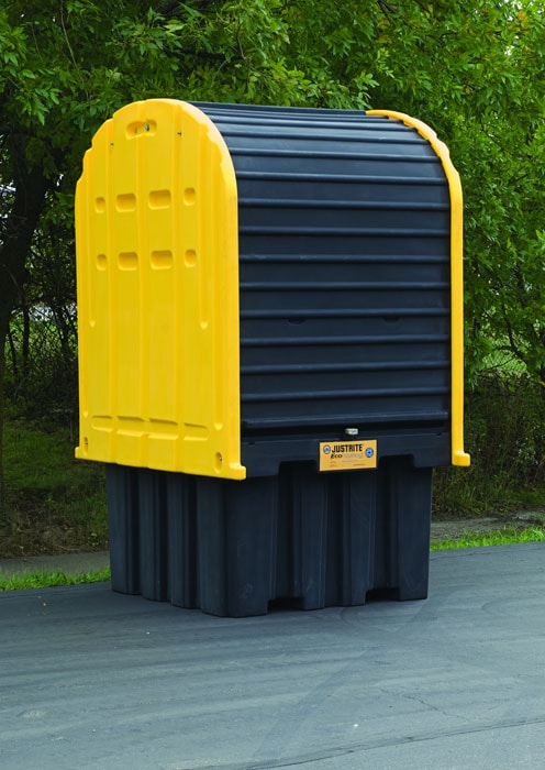 Justrite IBC Outdoor Shed With Pallet, Forklift Pockets, Rolltop Doors, EcoPolyBlend™ - 28677 — additional manufacturer view