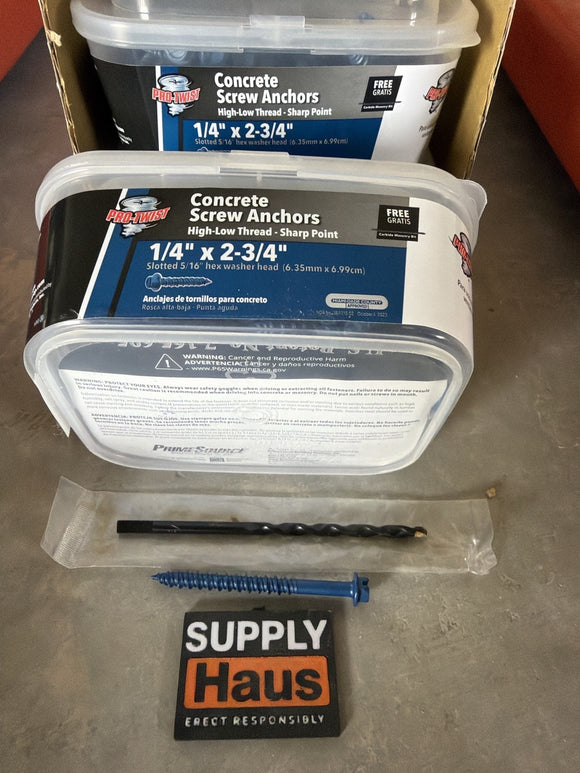 Grip-Rite Concrete Screws – 1/4 in x 2-3/4 in – Slotted HWH – 100/Pack