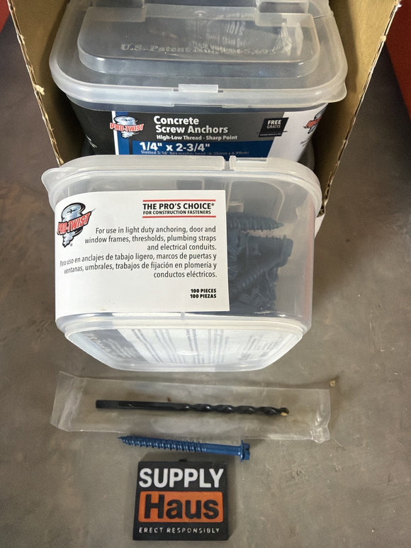Grip-Rite Concrete Screws – 1/4 in x 2-3/4 in – Slotted HWH – 100/Pack