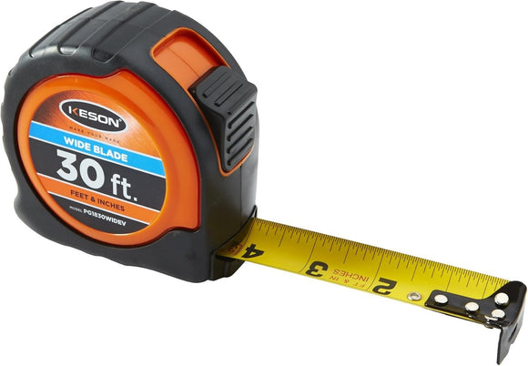 Keson PG1830WIDEV Wide Blade Tape Measure — 30 ft., ft, in, 1/8, 1/16 (1/32 first 12”)