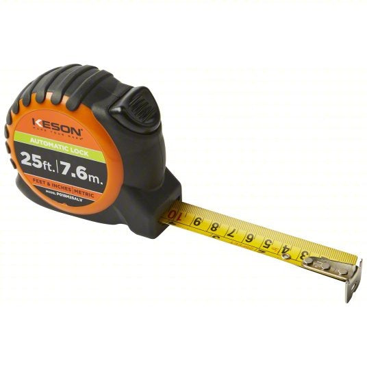 Keson PG18M25ALV AutoLock Tape Measure — 7.5 m/25 ft, ft, in, 1/8, 1/16 & cm, mm