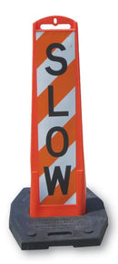 Orange Premier Panel with 8" × 29" (270 sq in) trapezoid engineer grade reflective sheeting and "SLOW" message with 20 lb recycled rubber base (#40229-O-EG20-S).