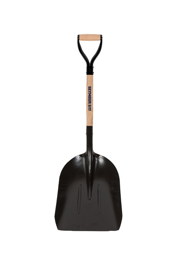 Seymour Grain Scoop, #12 Steel 15" x 19" , Solid Steel Rivet, 29" Precision Lathe Turned Hardwood, Steel D Grip
