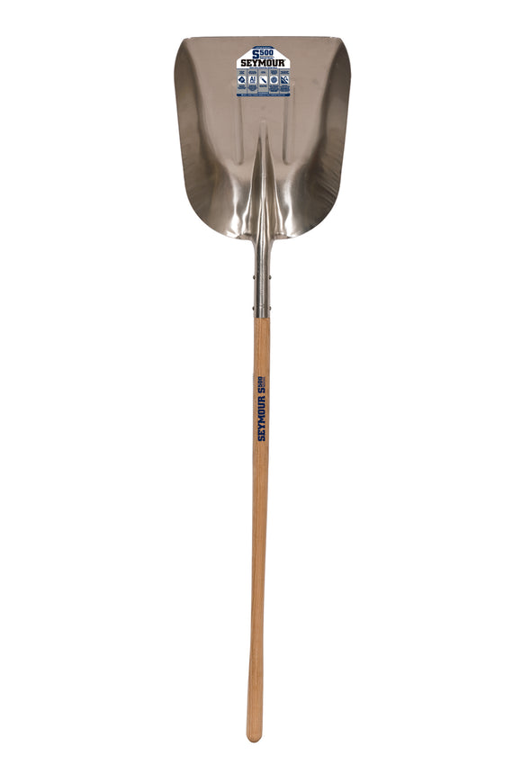 Seymour Western Pattern Grain Scoop, #12 Aluminum 15.25" x 19" , Double Solid Steel Rivet, 48" Precision Lathe Turned Hardwood Handle