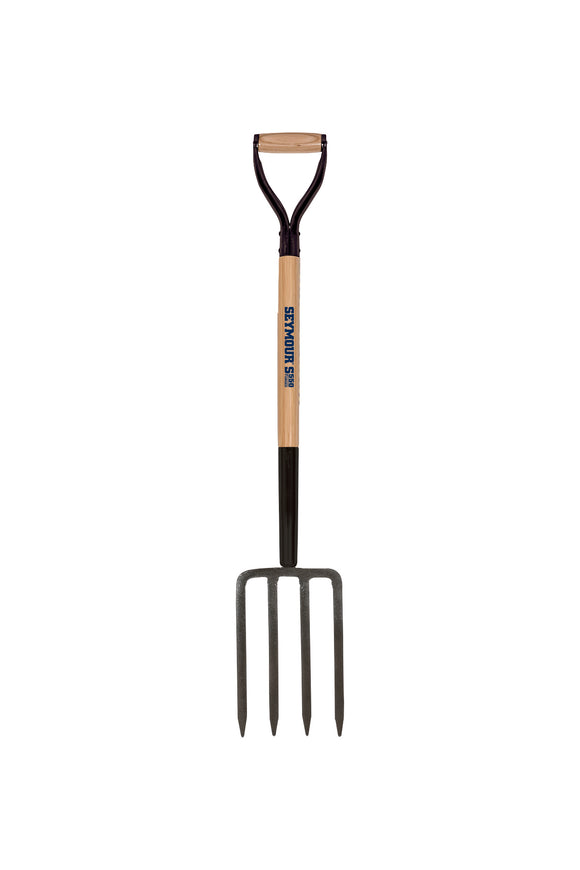 Seymour Spading Fork, Forged 4-Tine, 8" Ferrule & Solid Steel Rivet, 29" Precision Lathe Turned American Ash, Steel D Grip