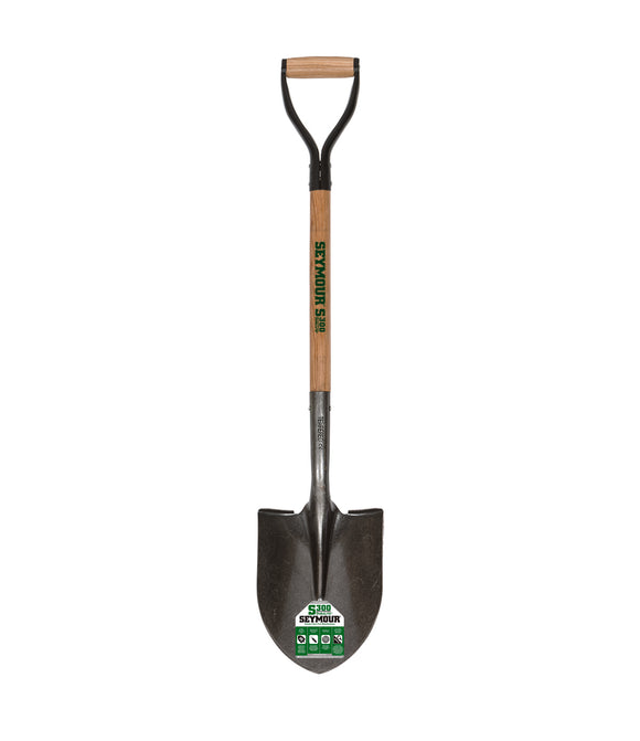 Seymour 16 Ga. #2 Round Point Shovel, front turn step, 26" Hardwood with Steel D-Grip Handle
