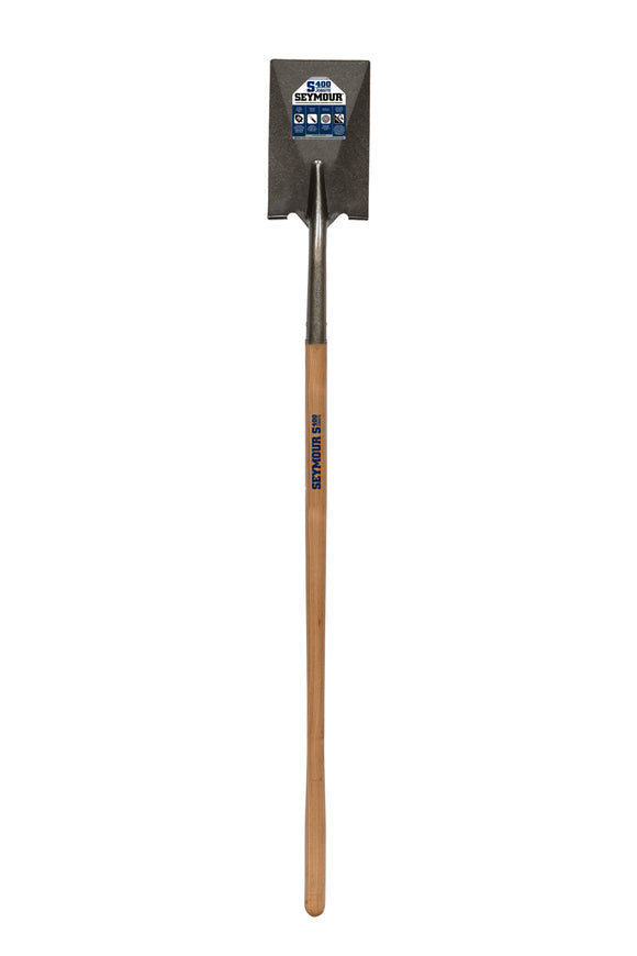 Seymour Garden Spade Shovel, 16 Gauge / 7" x 12" , Forward Turned Step, Solid Steel Rivet, 48" Precision Lathe Turned Hardwood Handle