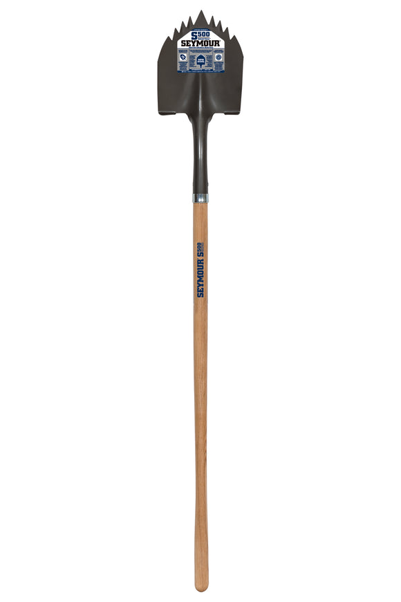 Seymour Round Point Shovel, 14 Gauge / 9" x 11" , Forward Turned Step “Cutting Teeth”, Power Collar & Solid Steel Rivet, 48" Precision Lathe Turned American Ash Handle