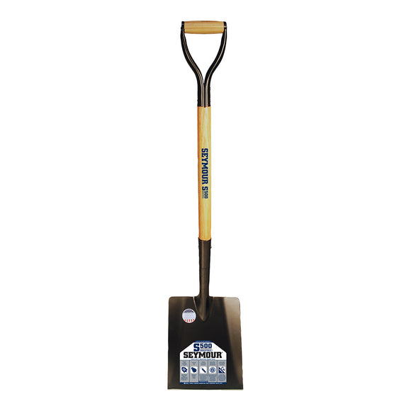 Seymour Asphalt Shovel, Square Head, Steel 9.62" x 11.5", Wood handle, Steel D-Grip, Closed Back