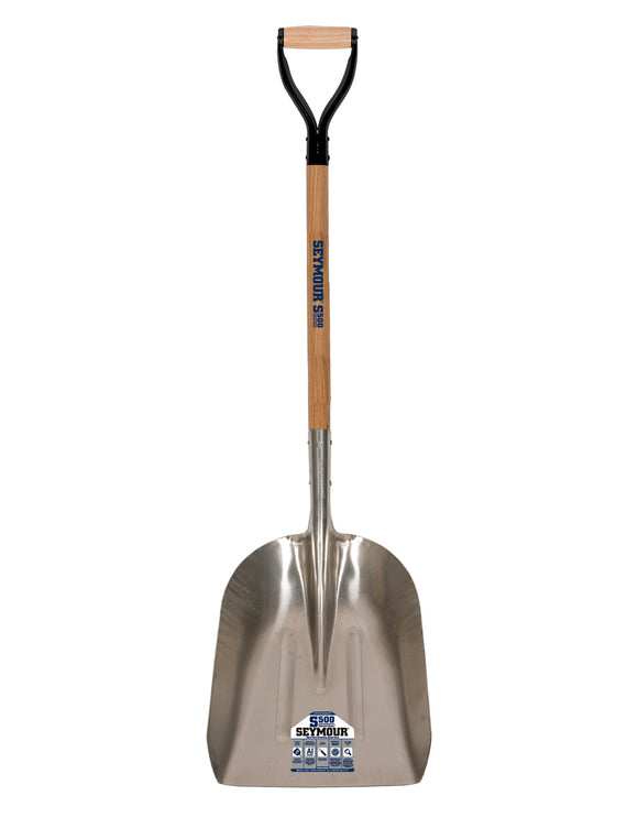 Seymour Western Pattern Grain Scoop, #10 Heavy Aluminum 14.5" x 18" , Double Solid Steel Rivet, 36" Precision Lathe Turned American Ash, Steel D Grip