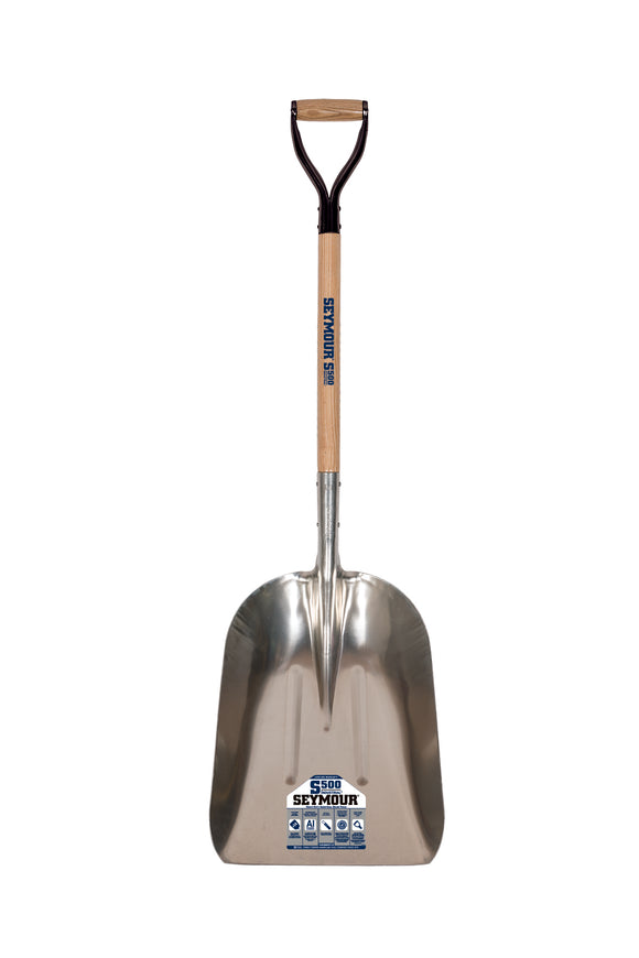 Seymour Western Pattern Grain Scoop, #14 Heavy Aluminum 15.5" x 20" , Double Solid Steel Rivet, 29" Precision Lathe Turned Hardwood, Steel D Grip