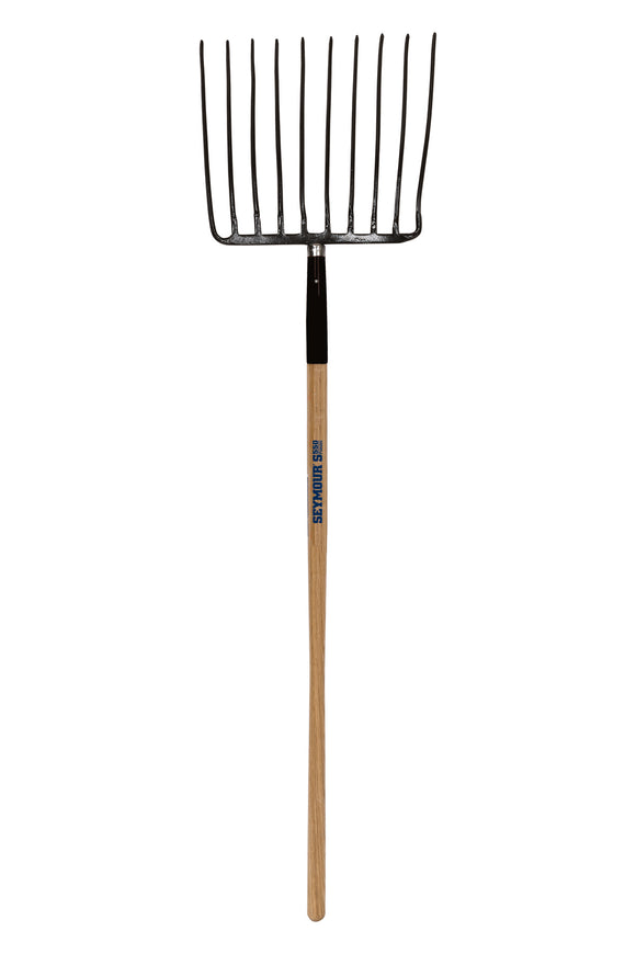 Seymour Ensilage Fork, Forged 10-Tine, Steel Ferrule, 48" Precision Lathe Turned American Ash Handle