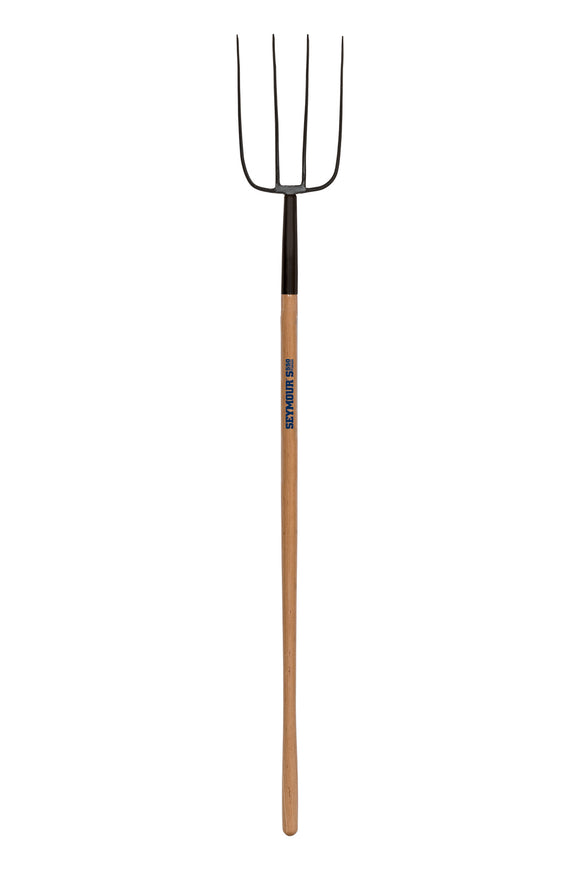 Seymour Manure Fork, Forged 4-Tine, Steel Ferrule, 54" Precision Lathe Turned American Ash Handle
