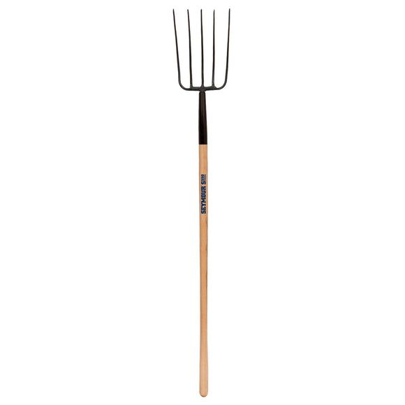 Seymour Manure Fork, Forged 5-Tine, Steel Ferrule, 54" Precision Lathe Turned American Ash Handle