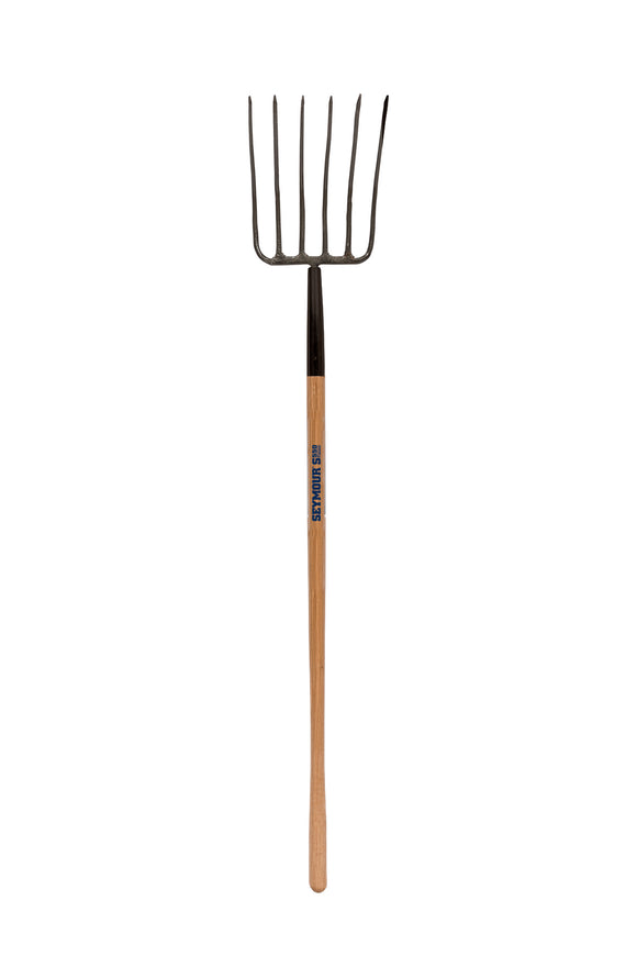 Seymour Manure Fork, Forged 6-Tine, Steel Ferrule, 48" Precision Lathe Turned American Ash Handle