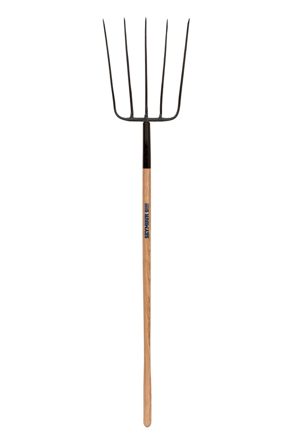Seymour Barley/Straw Fork, Forged 5-Tine, Steel Ferrule, 54" Precision Lathe Turned American Ash Handle