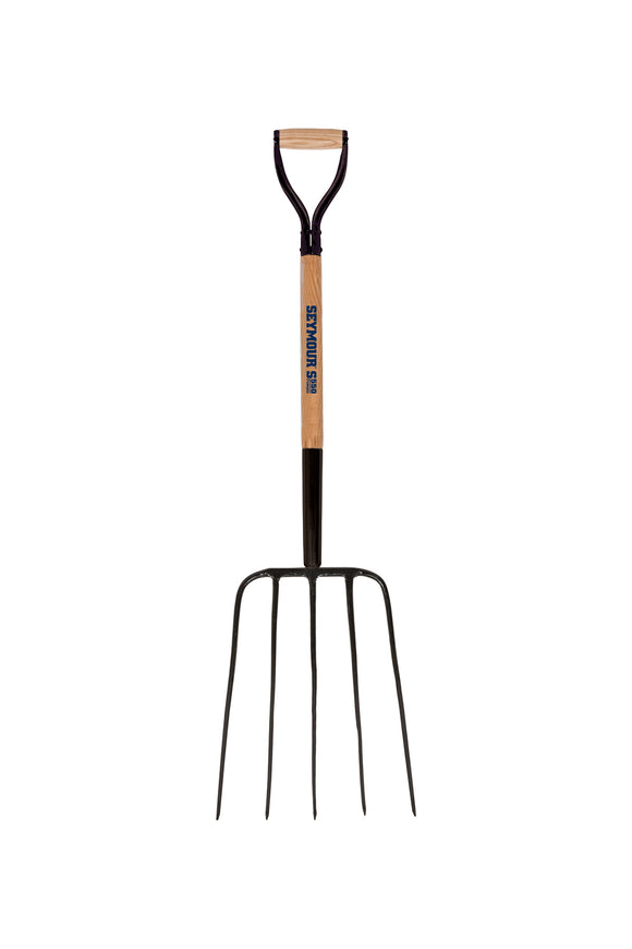 Seymour 5-Tine Forged Barley-Straw Fork, 14.5" x 18" head, 30" Hardwood Handle, Steel D-Grip