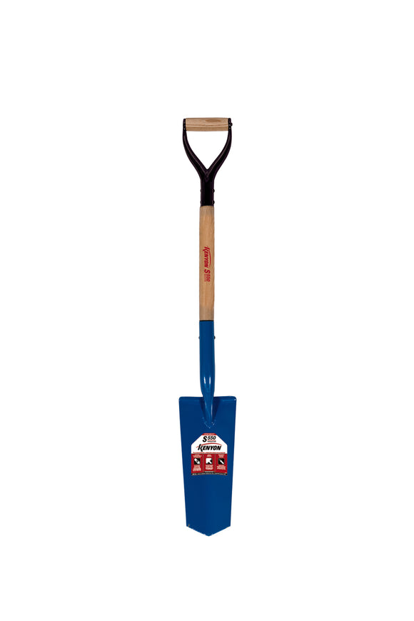 Kenyon Drain Spade Shovel, 14 Gauge Sharpshooter, 14" / Forward Turned Step with Closed Back, Solid Steel Rivet, 27" Precision Lathe Turned Handle