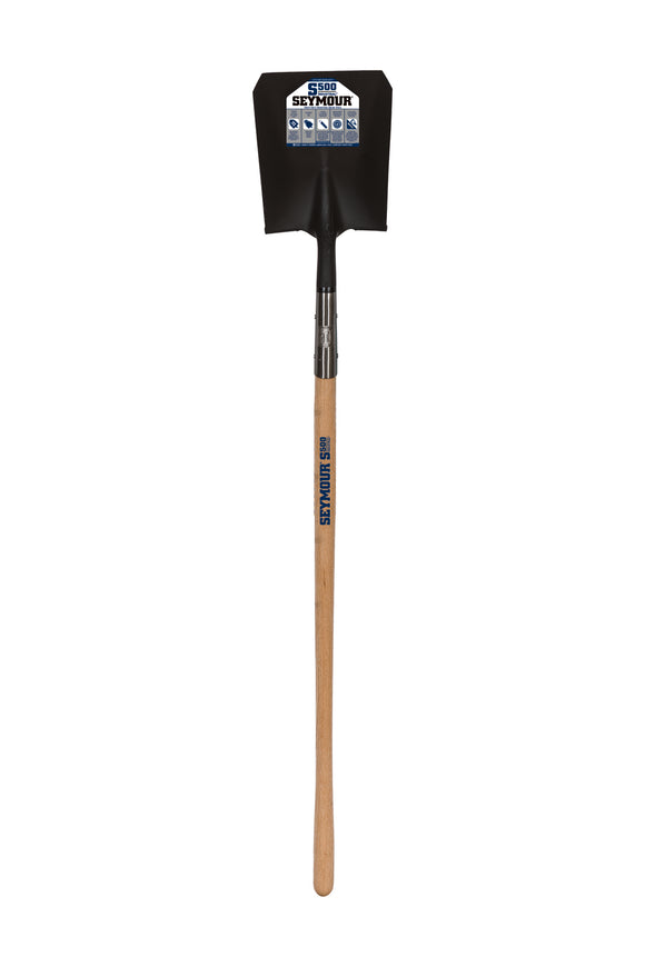 Seymour Square Point Shovel, 14 Gauge #2 / 9.5" x 11.5" , Rear Rolled Step, Extended 11" Tab Socket with Two Solid Steel Rivets, 48" Precision Lathe Turned American Ash Handle