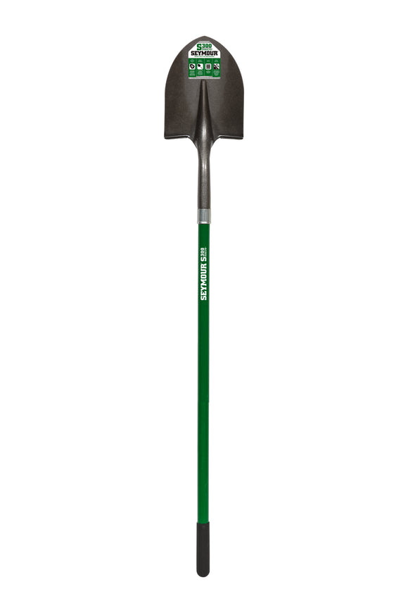 Seymour Round Point Shovel, 16 Gauge #2 / 9.5" x 11.5" , Forward Turned Step, Hardwood Reinforcing Rod & PermaGrip™, 43" Durable Fiberglass, Cushion Grip