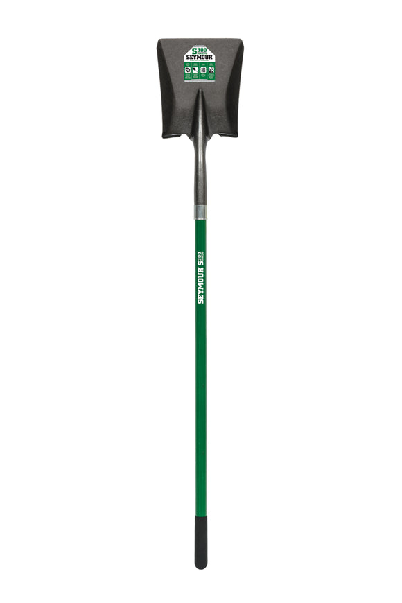 Seymour Square Point Shovel, 16 Gauge #2 / 9.5" x 11.5" , Forward Turned Step, Hardwood Reinforcing Rod & PermaGrip™, 43" Durable Fiberglass, Cushion Grip