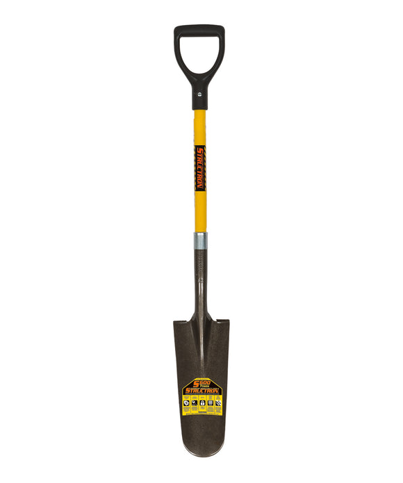 Structron Drain Spade Shovel, 14 Gauge, 14" / Forward Turned Step, PowerCore™ & PermaGrip™, 29" Premium Fiberglass, Poly D Grip