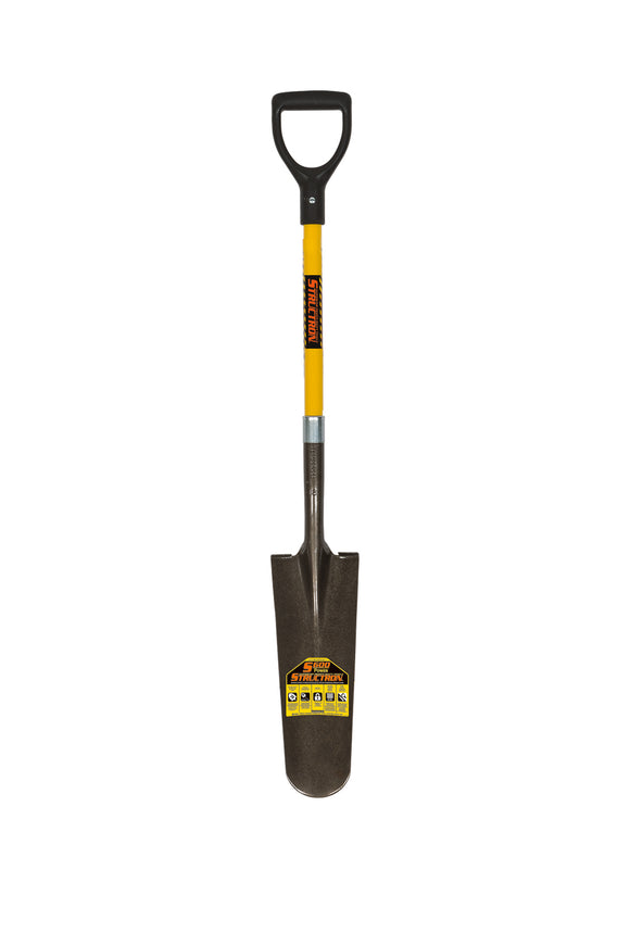 Structron Drain Spade Shovel, 14 Gauge, 16" / Forward Turned Step, PowerCore™ & PermaGrip™, 29" Premium Fiberglass, Poly D Grip