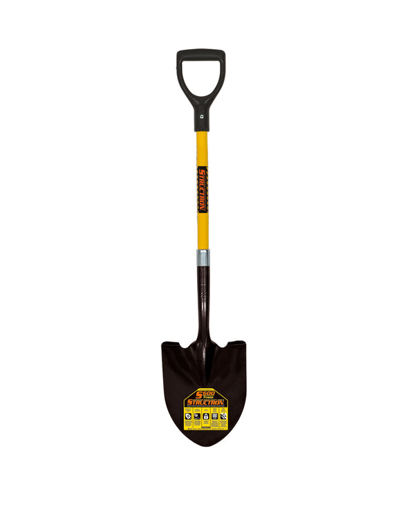 Structron Round Point Shovel, 14 Gauge #2 / 9.5" x 11.5" , Forward Turned Step, PowerCore™ & PermaGrip™, 29" Premium Fiberglass, Poly D Grip