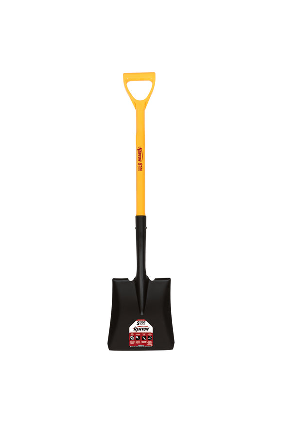 Kenyon Square Point Shovel, 16 Gauge #2 / 9.5" x 11.5" , Forward Turned Step, Solid Steel Rivet, 28" Polymer Jacket with Fiberglass Core, Poly D Grip
