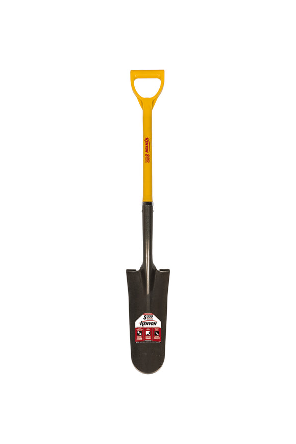 Kenyon Drain Spade Shovel, 14 Gauge, 14" / Forward Turned Step, Power Collar & Solid Steel Rivet, 28" Polymer with Fiberglass Core, Poly D Grip