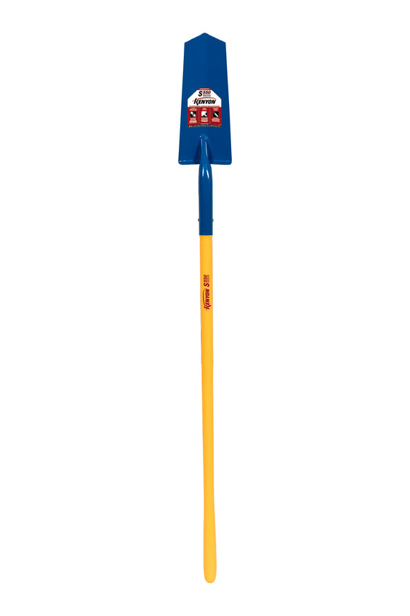 Kenyon Drain Spade Shovel, 14 Gauge Sharpshooter, 14" / Forward Turned Step with Closed Back, Solid Steel Rivet, 48" Polymer with Fiberglass Core Handle