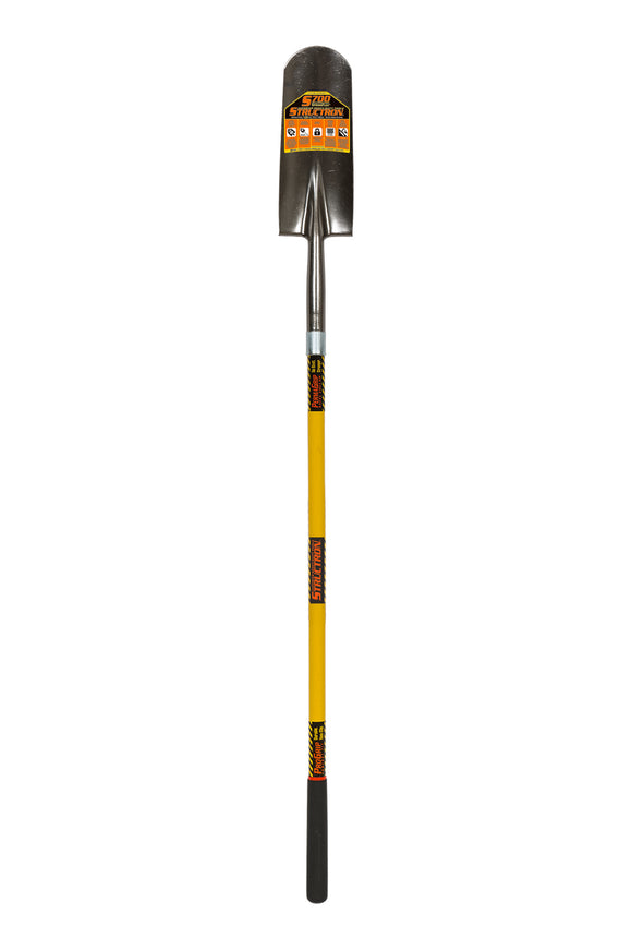 Structron Drain Spade Shovel, 14 Gauge Spring Steel, 14" / Rear Rolled Step, PowerCore™ & PermaGrip™, 48" Premium Fiberglass, ProGrip™