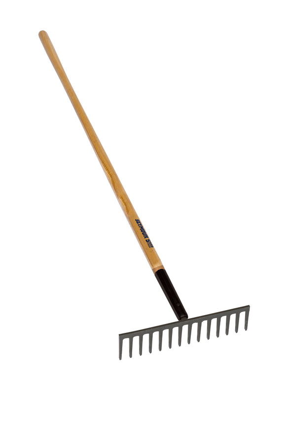 Seymour Stone Rake, 16" / 14 Tine Forged, Steel Ferrule, 66" Precision Lathe Turned American Ash Handle